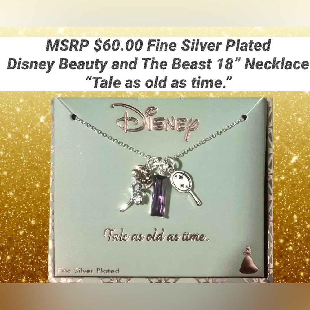 Disney Beauty & Beast Necklace 18” Silver Plated MSRP $60 “Tale as old as time”